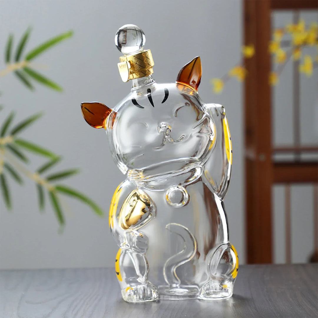 Lisslune | Cat Shaped Glass Decanter Glass Holder with Stopper Bottle Drinkware Dispenser Carafe 1000ml for Dining Party Decoration Gift