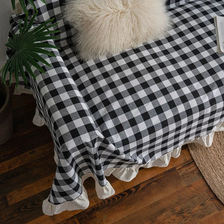 Rynx | Black White Cotton Sofa Cover Blanket Sofa Towel for Living Room Furniture Decor Tapestry Couch Cover for Sofas