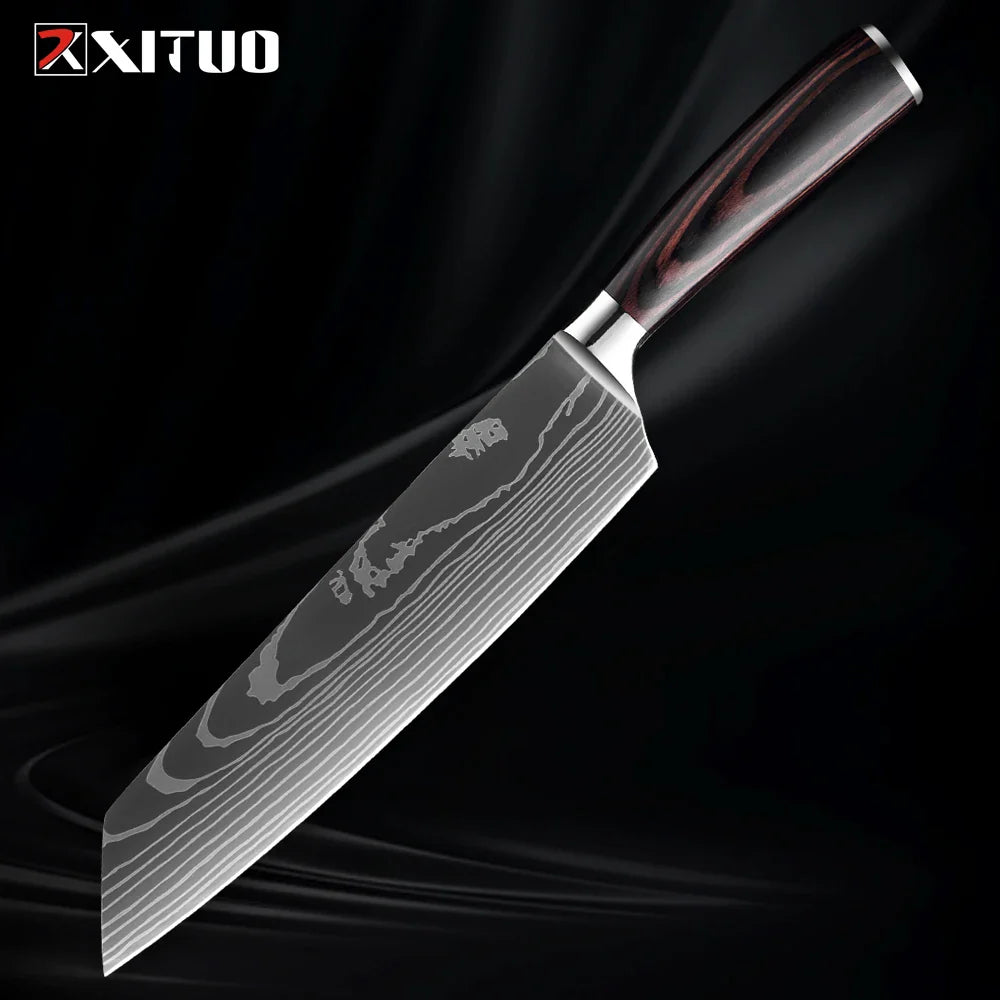 Skorter | XITUO Kitchen Knife Set - 1-9PCS 7Cr17Mov Stainless Steel Chef, Santoku & Fruit Knives with Ergonomic Pakkawood Handle