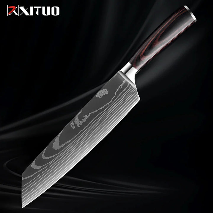 Skorter | XITUO Kitchen Knife Set - 1-9PCS 7Cr17Mov Stainless Steel Chef, Santoku & Fruit Knives with Ergonomic Pakkawood Handle
