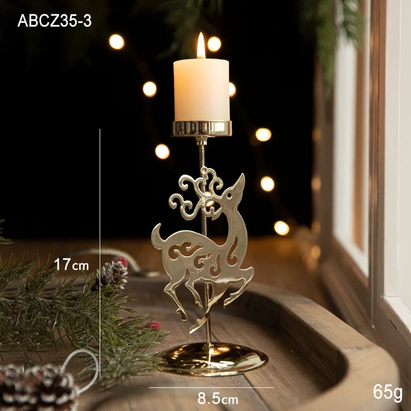 Rynx | Christmas Golden Wrought Iron Candle Holder Star Moose Christmas Tree Candle Holder Merry Christmas New Year Table Decoration