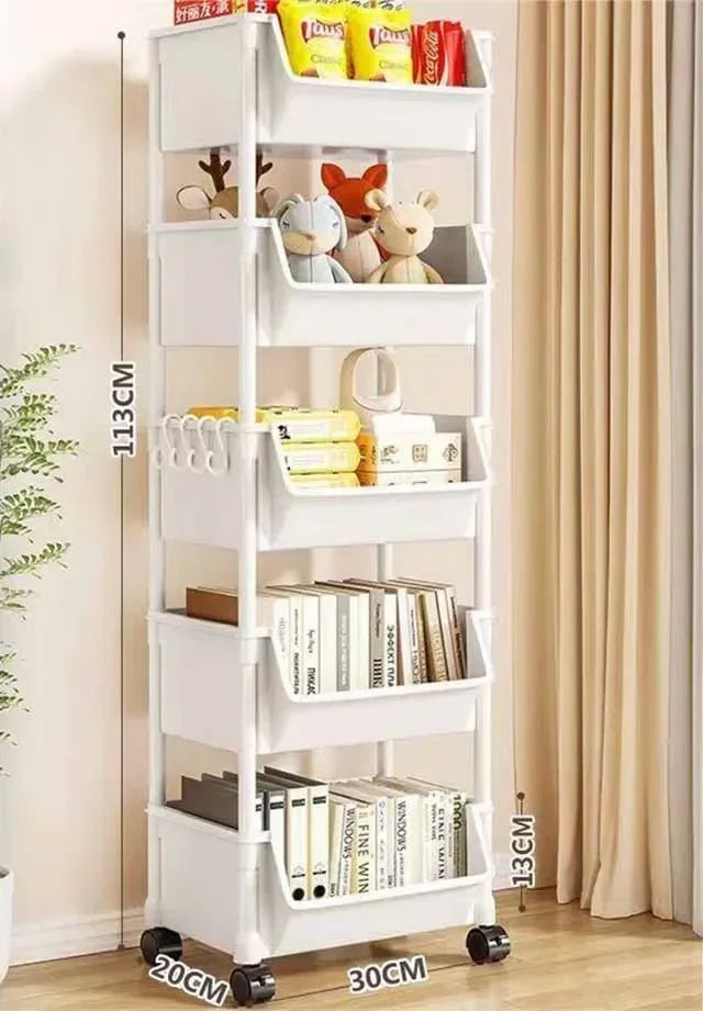 Rynx | Trolley Bookshelf Kitchen Storage Rack Kitchen Corner Cabinet Narrow Slot Storage Cabinet Bathroom Living Room Home Organizer