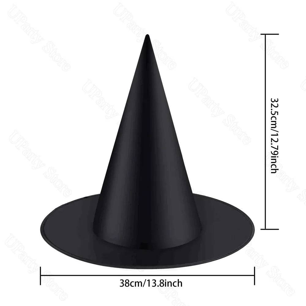 Rynx | 6/12pcs Halloween Black Witch Hats with Rope Hanging Wizard Hats XXL for Home Outdoor Porch Halloween Decoration Party Gifts