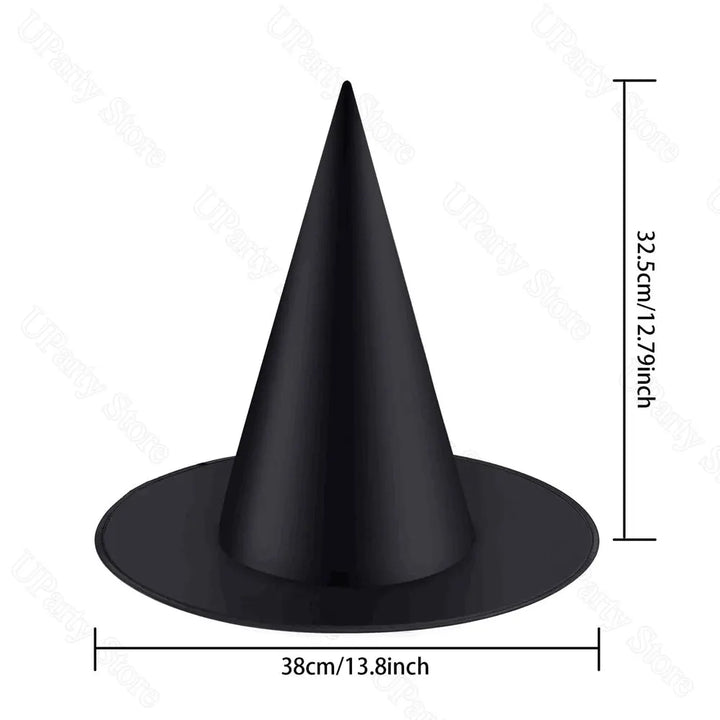 Rynx | 6/12pcs Halloween Black Witch Hats with Rope Hanging Wizard Hats XXL for Home Outdoor Porch Halloween Decoration Party Gifts