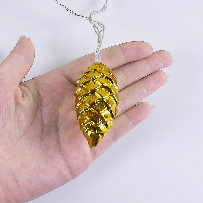 Rynx 1.6M 10LED Pine Cone String Lights Christmas Tree Hanging Ornaments Merry Christmas Fairy Lights Home Decor 2025 New Year