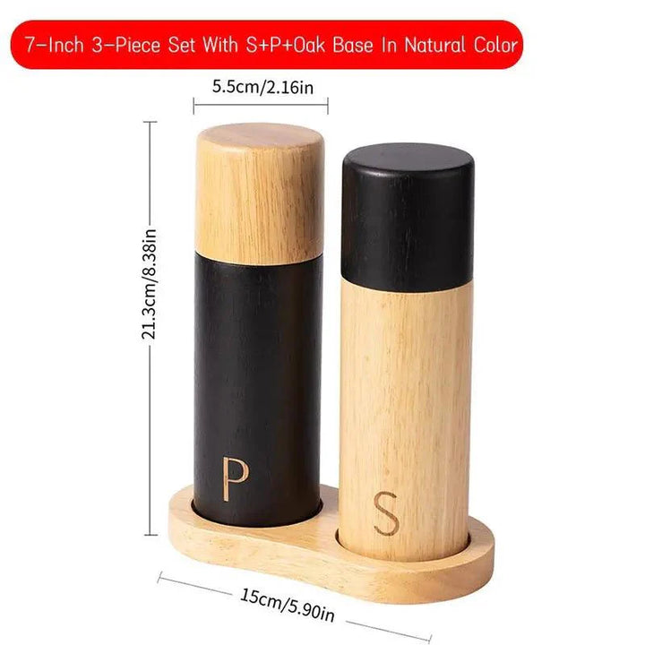 Lisslune | Elegant 7-Inch Salt and Pepper Mill Set with Stylish Wooden Holder for Gourmet Dining