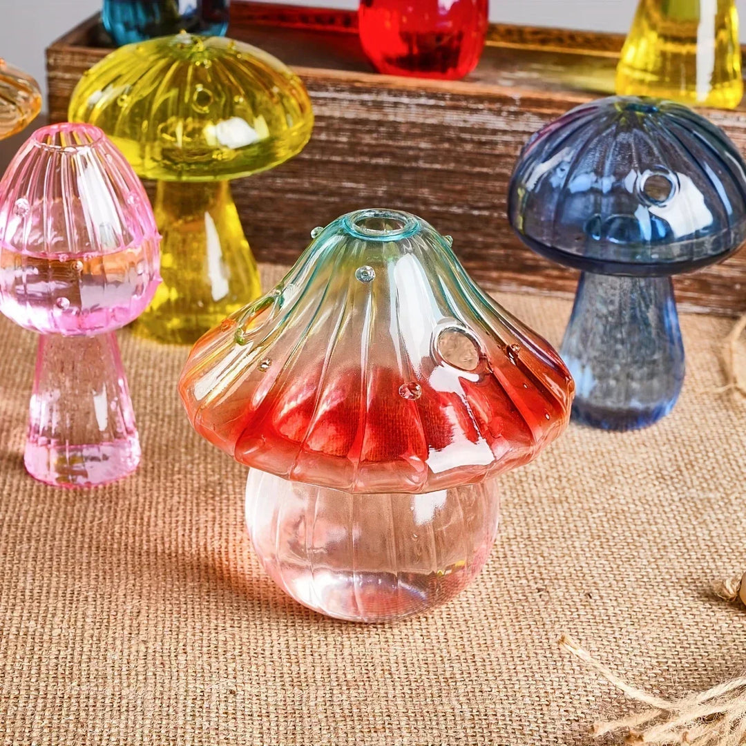 Rynx | Colorful Mushroom Vase Plant Glass Plant Bud Vase Decoration Home Glass Aromatherapy Vase Living Room Dining Room Desk