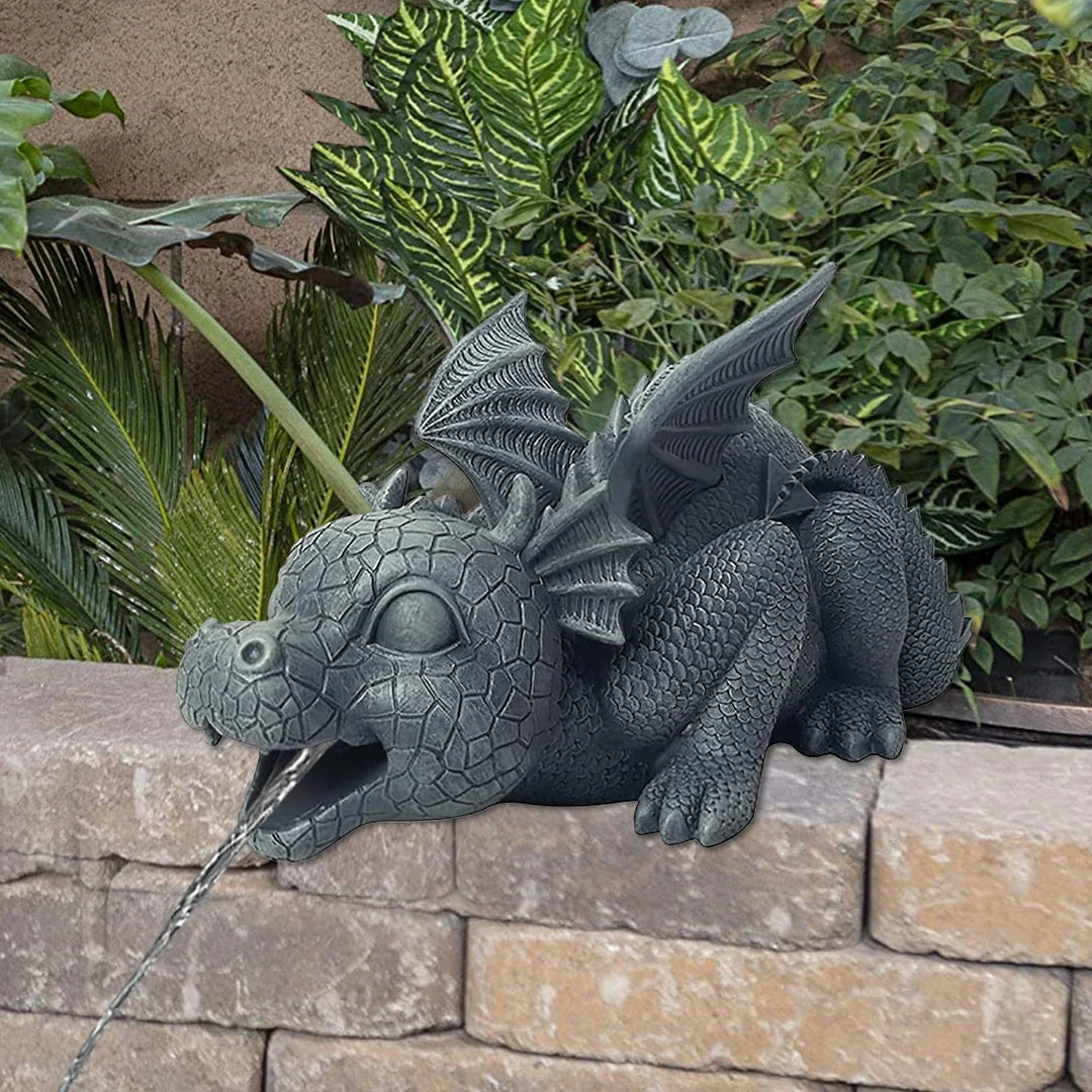 Lisslune | Water spraying dragon statue made of resin Weatherproof Realistic water spray scenes resin garden decoration