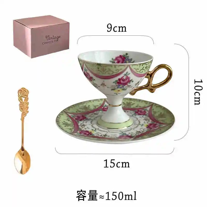 Rynx | Ceramic cup and saucer High coffee cup Palace Vintage Flower Handmade cup saucer set Golden handle Elegant drinking utensils