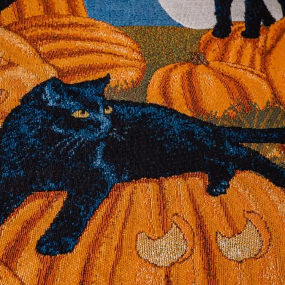 Rynx | Textile City Halloween Pumpkin Cat Tassel Throw Blanket Retro In Style Luxury Home Decor Soft Cover Thick Picnic Mat