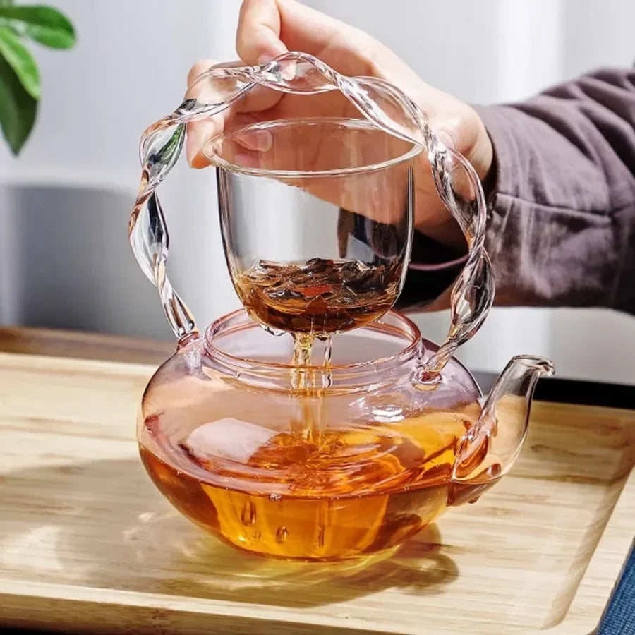 Lisslune | Floral Lid Design Tea Infuser Glass Teapot