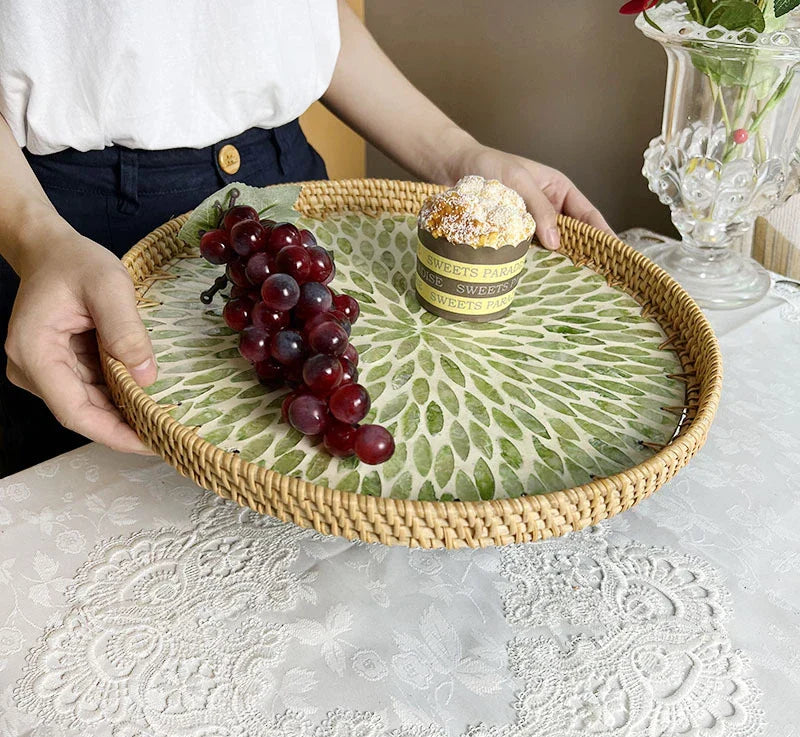 Lisslune | Lotus Leaf Rattan & Shell Fruit Bowl Tray