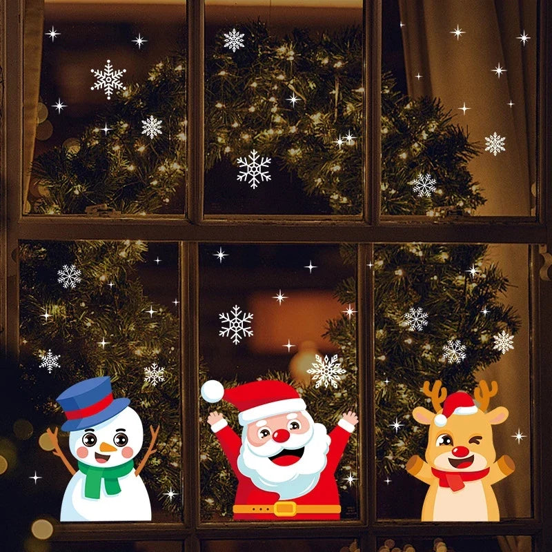 Rynx Christmas Window Stickers Santa Snowflake DIY Wall Tattoo Christmas Decorations for Home New Year Ornaments Gift