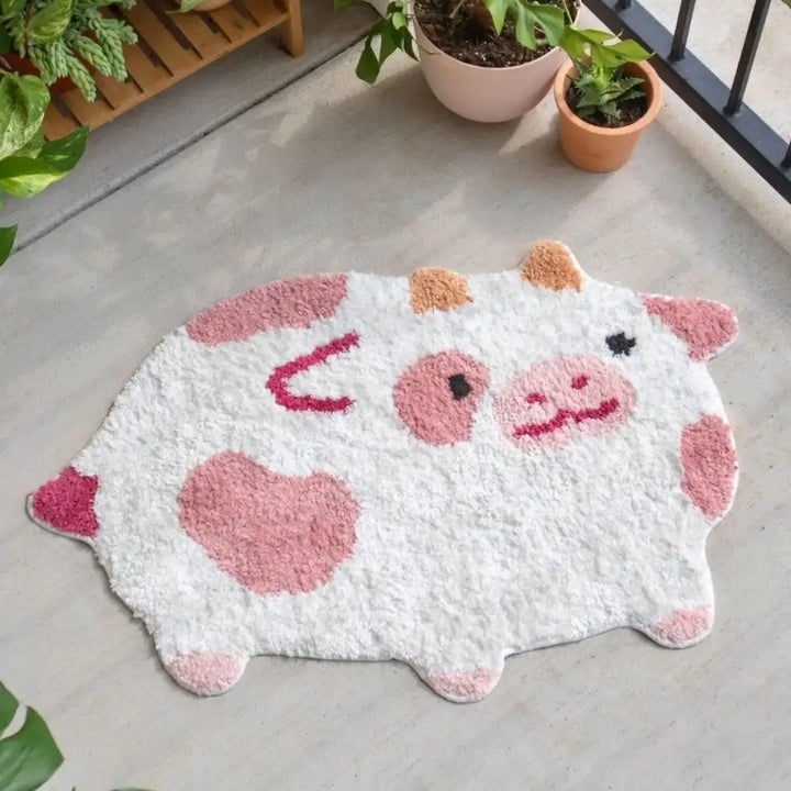 Rynx | Sweet Cows Multicolor Rug Digital Printing Technique Simple Housewarming Gift Handmade Non-Slip Decorative Rug