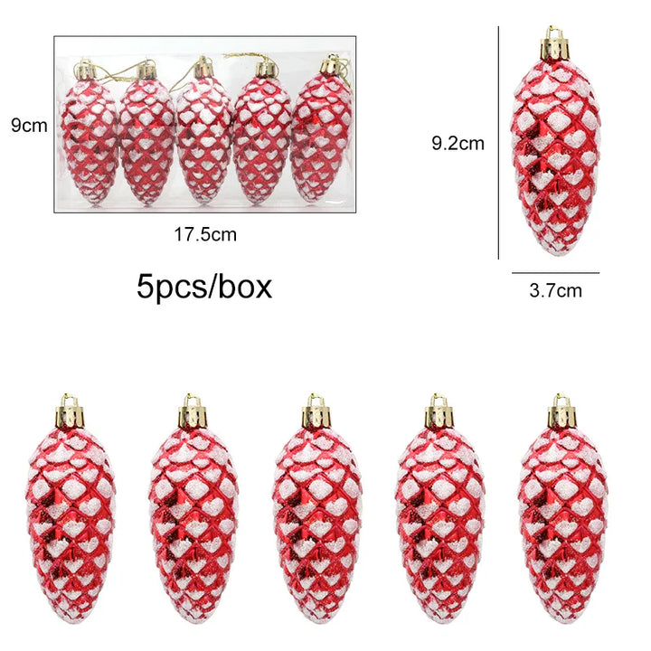 Rynx 5 pieces Christmas painted pine cone balls hanging ornaments Merry Christmas tree decoration for home Xmas ornament gift Navidad