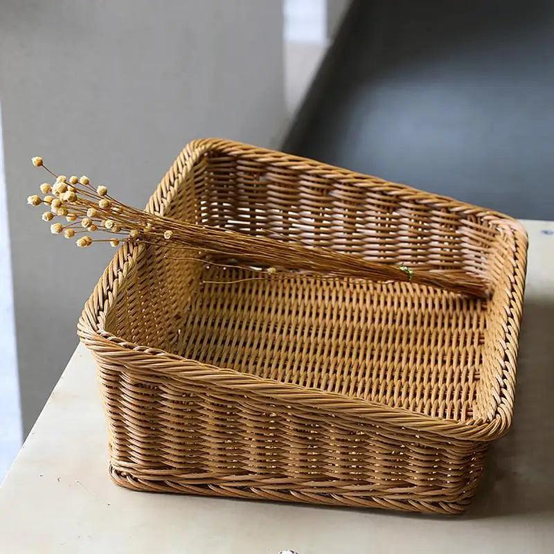 Lisslune | Stylish Woven Rattan Storage Tray with Practical Handles