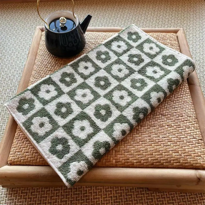 Rynx | Checkered Flower Cotton Towel Soft Skin-Friendly Face Towel Absorbent Bathroom Face Household Adult Children Towels