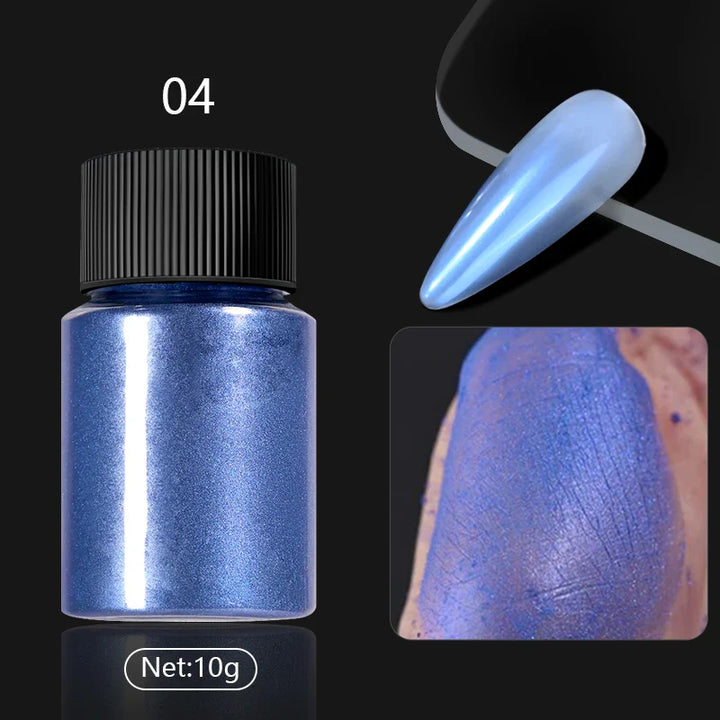 Rynx | Aurora Pearl White Nails Glitter Dust Chrome Gradient Rubbing on Powder Mirror Reflective Magnetic Pigment Nail Art Decorations