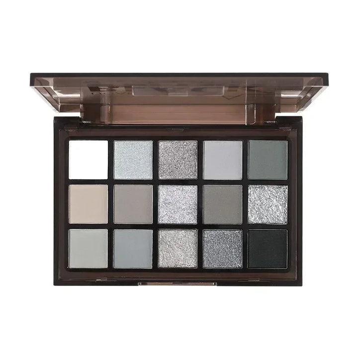 Rynx | 15 Colors Eyeshadow Palette Black Smoky Cool Tones Eyeshadow Metallic Pearlescent Matte Silver Gray Long-lasting Eyeshadow Party Makeup