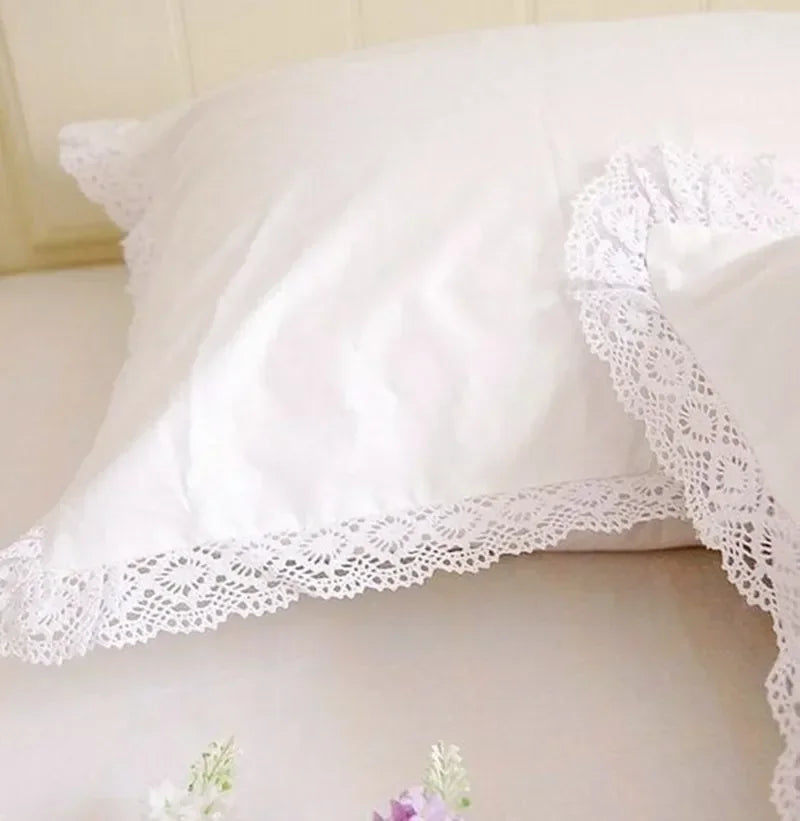 Rynx 1 Piece Princess Pure White Double Layer Lace Ruffle Cotton Wedding Pure Cotton Bedding Pillowcase Pillow Cover Autumn Decoration