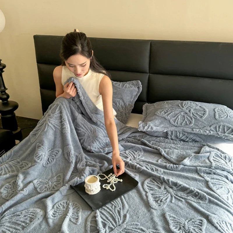 Rynx | Summer blanket Cool blanket 2024 New velvet solid color Jacquard multifunctional throw blanket, Jacquard butterfly style