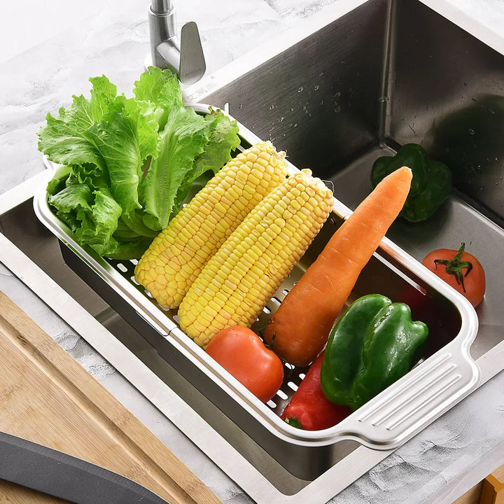 Lisslune | Retractable Over Sink Stainless Steel Vegetable Drain Basket