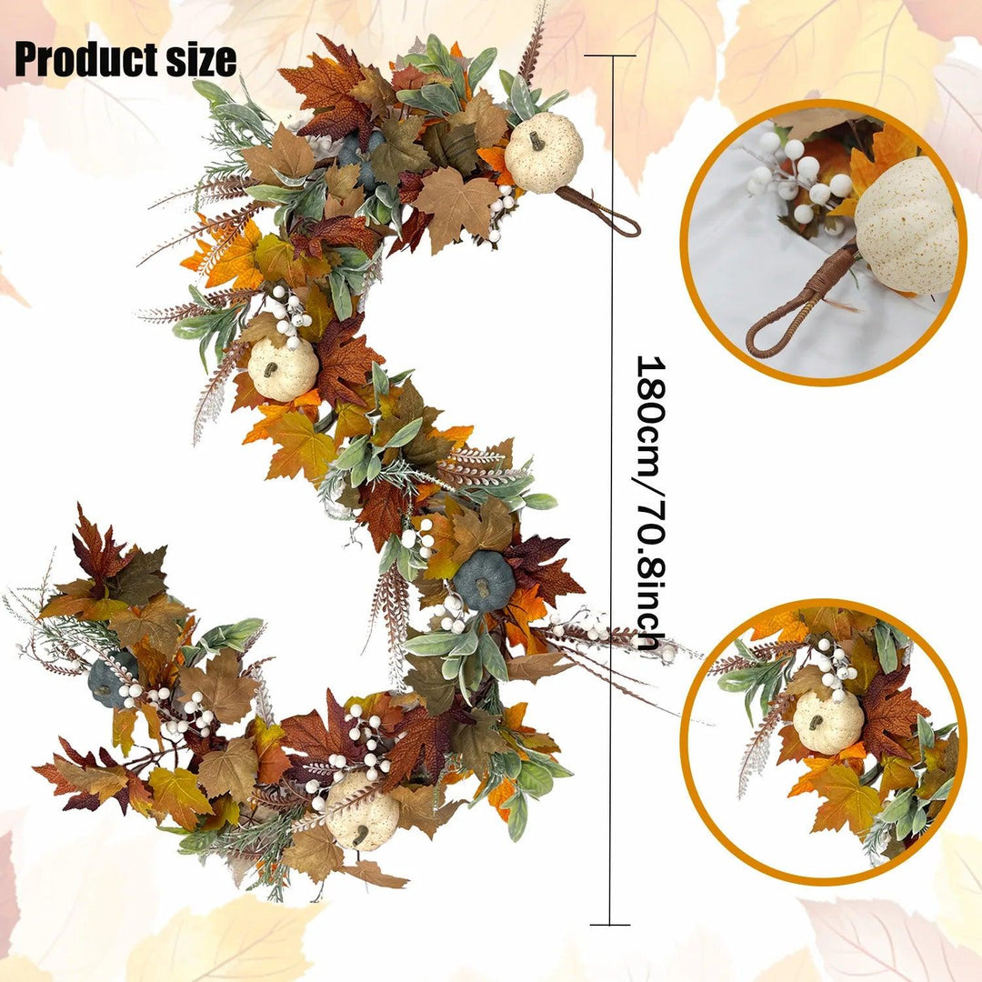 Lisslune | AutumnPumpkin Autumn Wreath with Maple Leaves and Pumpkins – Front Door Decoration