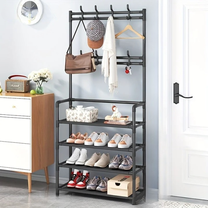 Lisslune | Coat Rack with Shoe Storage Shelf Multi-Layer Steel Frame – EntryMate
