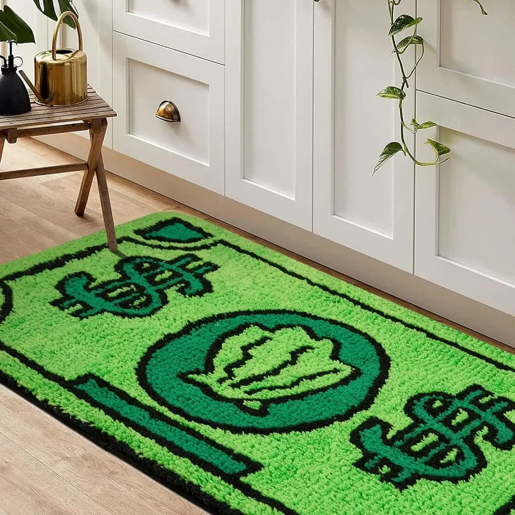 Rynx | Cartoon Money Rug Waterproof Doormat Fluffy Rug Non-Slip Doormat Halloween Decor Banknote Rug for Bathroom Hallway Balcony