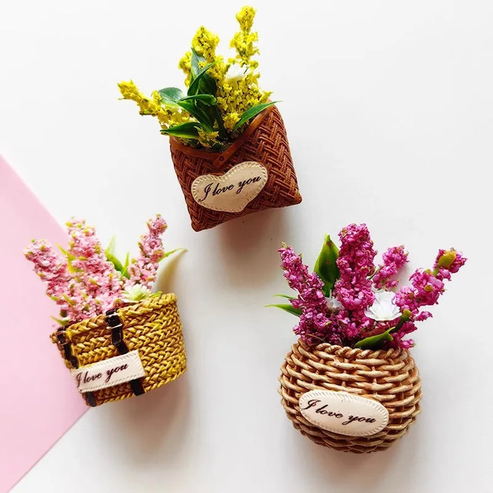 Rynx | Buy 5, get 1 flower basket refrigerator magnets immortal flowers decorated basket for refrigerator magnetic stickers fabrics flowers home