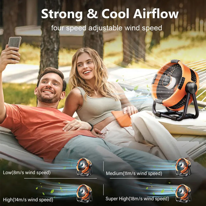 Lisslune | Camping Fan with 20000mAh Battery, LED Light & Remote Control – WindMate