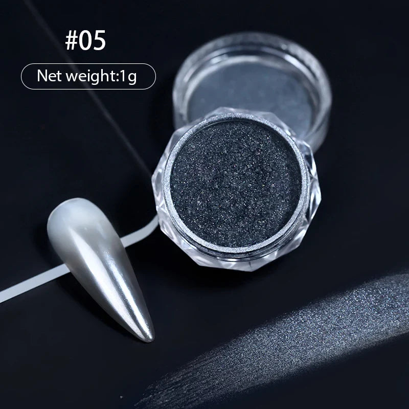 Rynx | Aurora Pearl White Nails Glitter Dust Chrome Gradient Rubbing on Powder Mirror Reflective Magnetic Pigment Nail Art Decorations