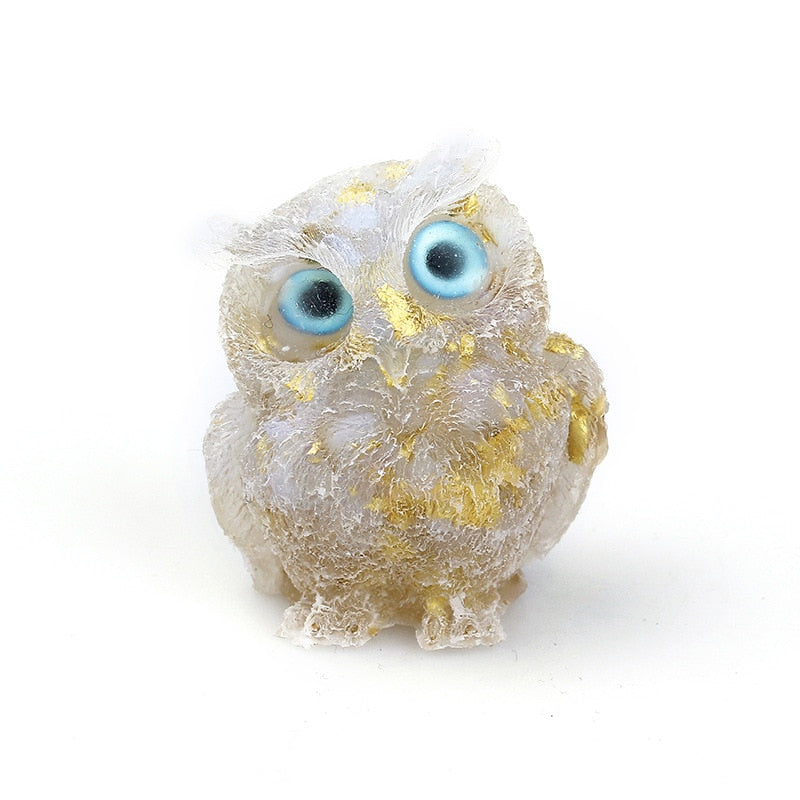 Lisslune | Natural Crystal Owl Figurine: Handmade Collector's Item