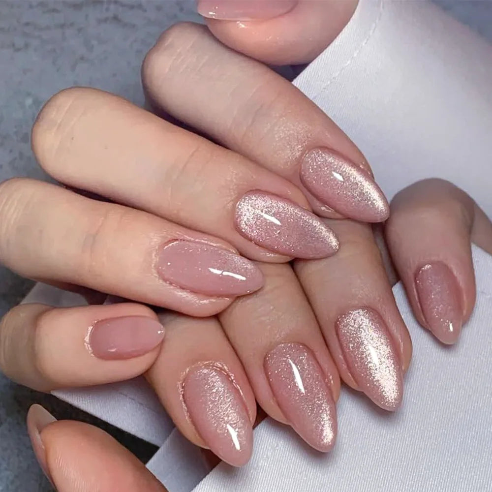 Rynx | Nude Pink Cat Eye Red French Nail Art Portable Fashion False Nails Removable Ready False Nails Press on Nails with Glue