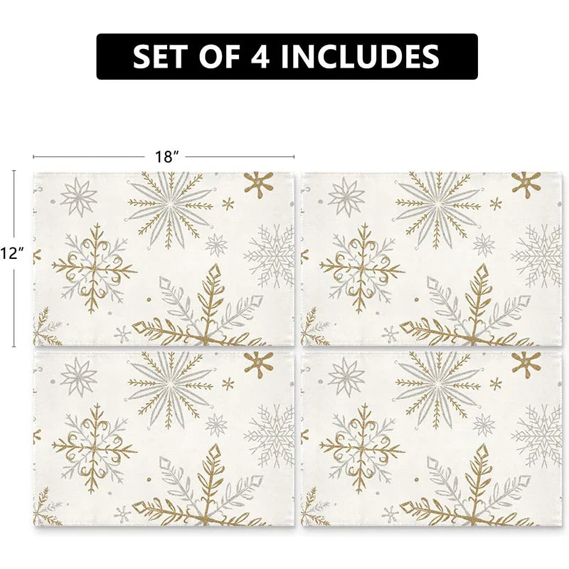 Rynx 4Pc Christmas Tree Moose Placemat Linen Dining Table Mats Coaster Bowl Coffee Mug Pad Mat 2024 Christmas Home Kitchen Decoration
