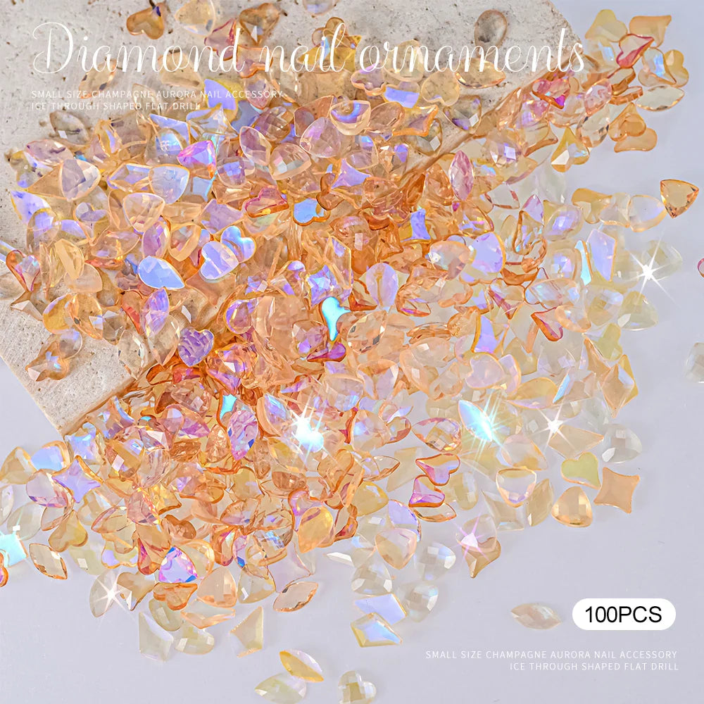 Rynx | 100 Pieces 3D Irregular Aurora Crystal Rhinestones Multi Shapes Aurora Nail Gems 6 Colors Flat Back Shiny Nail Art Rhinestones Charms