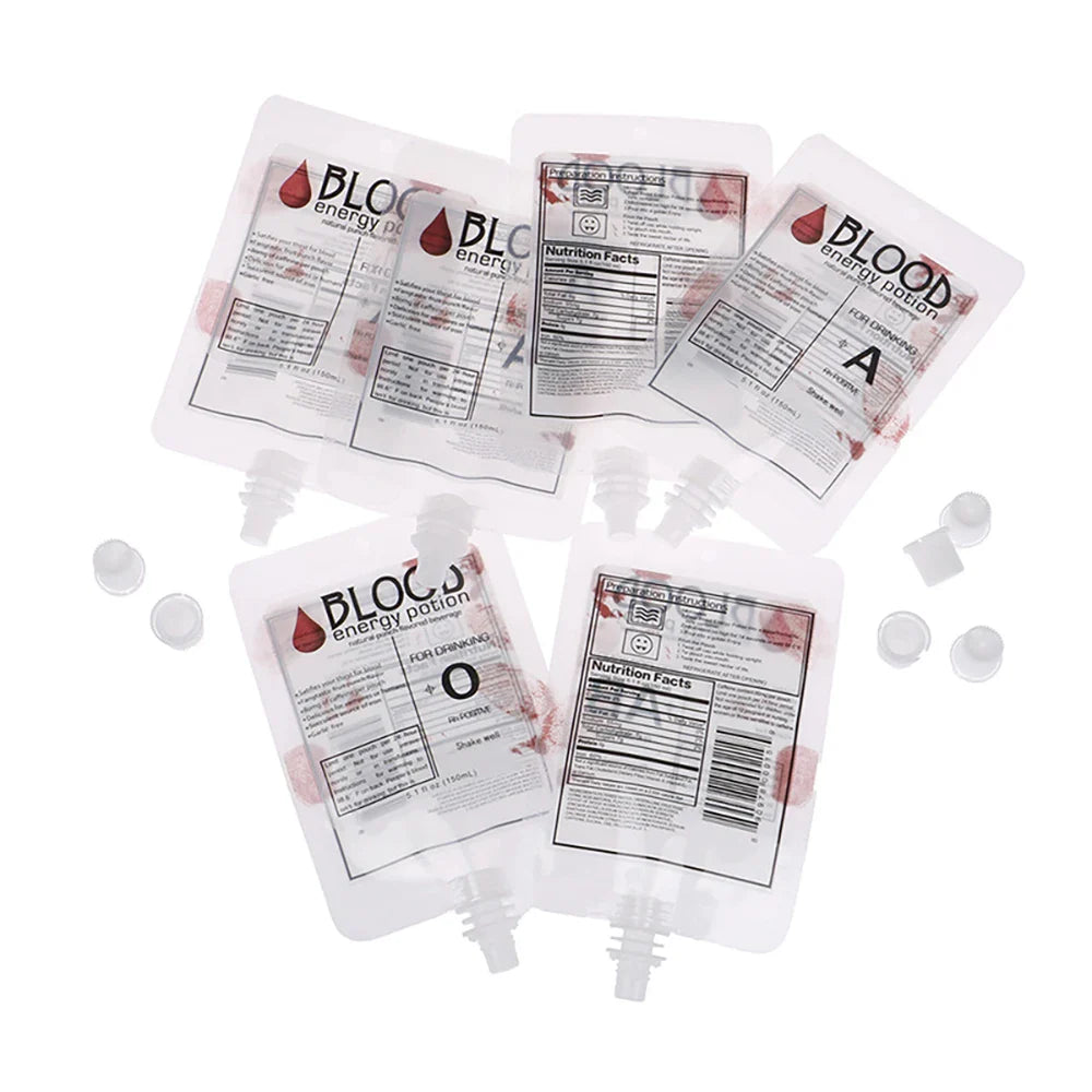 Rynx | Halloween Blood Bag for Drinks, 150ml Vampire Blood Container Bag, Horror Party Blood Bag Supplies, PVC Artificial Blood Bottle