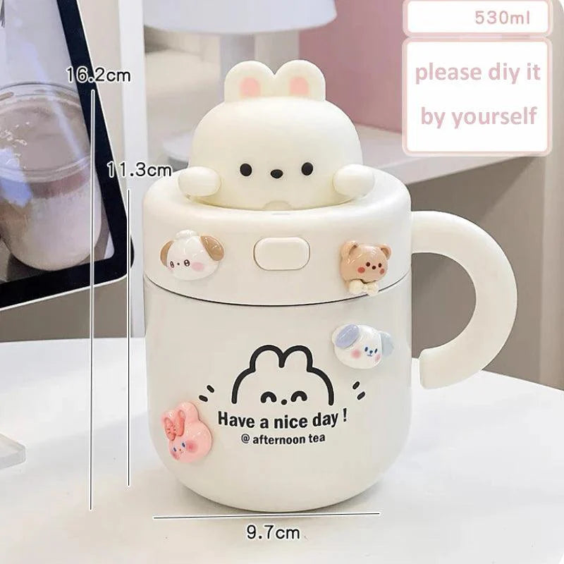 Lisslune | Shady Kawaii Bear Insulated Stainless Steel Travel Mug with Straw for All Your Drinks