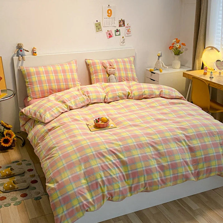 Rynx | Japanese Style 100% Cotton Soft Bed Linen Set Stripe Print Duvet Cover with Pillowcase Comforter Bedspread Pillowcase Sets