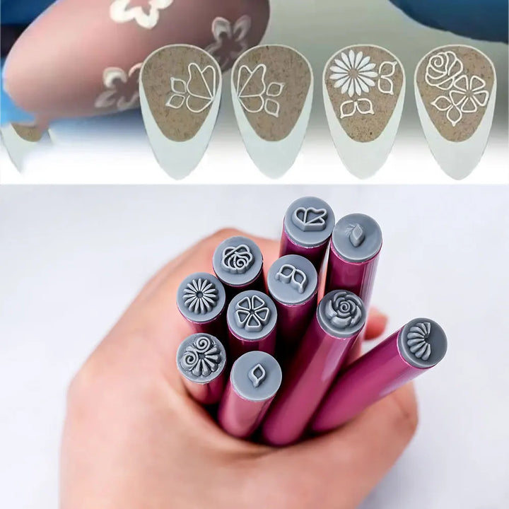 Rynx | 4/6/10Pcs Pink Nail Art Stamper Pen Nail Art Stamper Pen Craft Nail Art Flower Stamper Nail DIY Graffiti Stamper Pen Dotting Tools