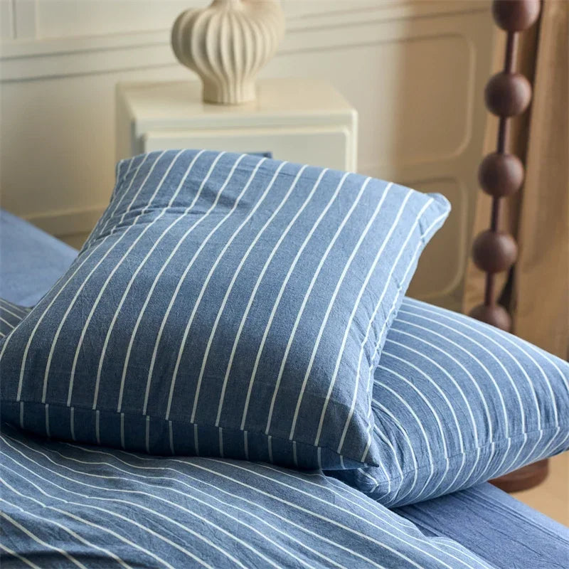 Lisslune | Luxus 100% Baumwolle Streifen 3-teiliges Bettbezug-Set (1 Bettbezug + 2 Kissenbezüge), Garngefärbt, Weiches Bettwäsche-Set, Mehrere Größen