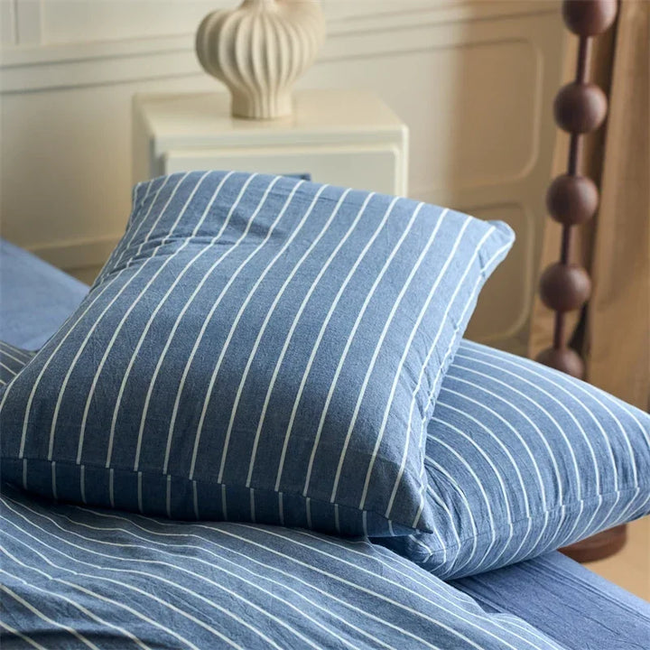 Lisslune | Luxus 100% Baumwolle Streifen 3-teiliges Bettbezug-Set (1 Bettbezug + 2 Kissenbezüge), Garngefärbt, Weiches Bettwäsche-Set, Mehrere Größen