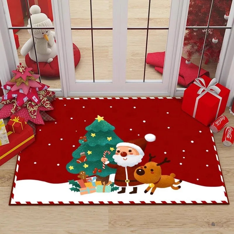 Rynx | Christmas Home Rug Holiday Decoration Doormat Cartoon Sweet Rug Santa Pattern Kids Mat Dirt-Repellent Rug