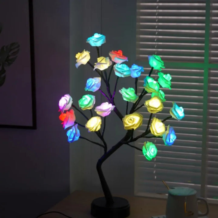 Lisslune | RGB Rose Flower Tree Lights 24LED USB Battery Table Lamp Fairy Night Light Home Party Christmas Wedding Bedroom Decoration Gift