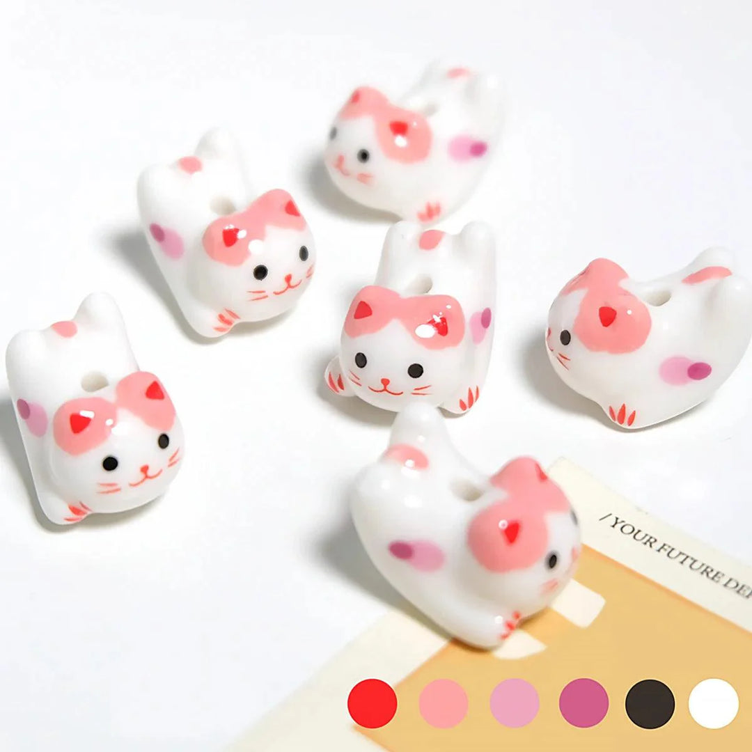 Lisslune | Charming anime-inspired lucky cat ceramic beads for creative jewelry projects - 15x21mm porcelain essentials with vertical hole