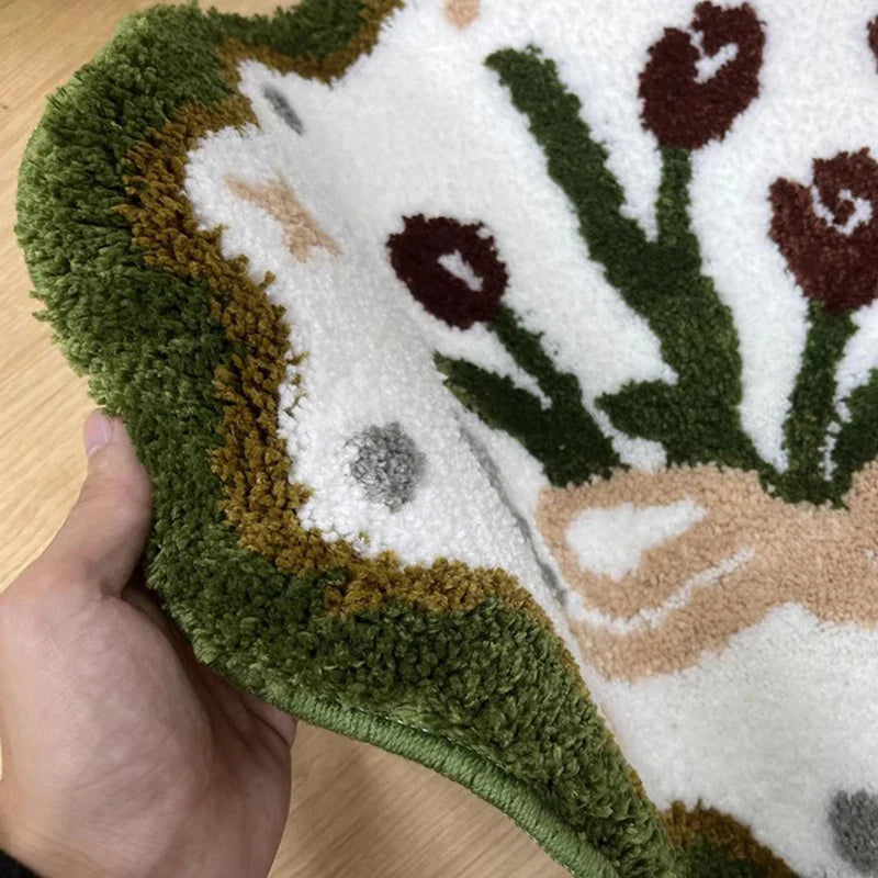 Rynx | Tufting Floral Bath Mat Living Room Rug Soft Bath Mat Bedroom Bedside Rug Door Floor Non-Slip Mat Aesthetic Home Decor