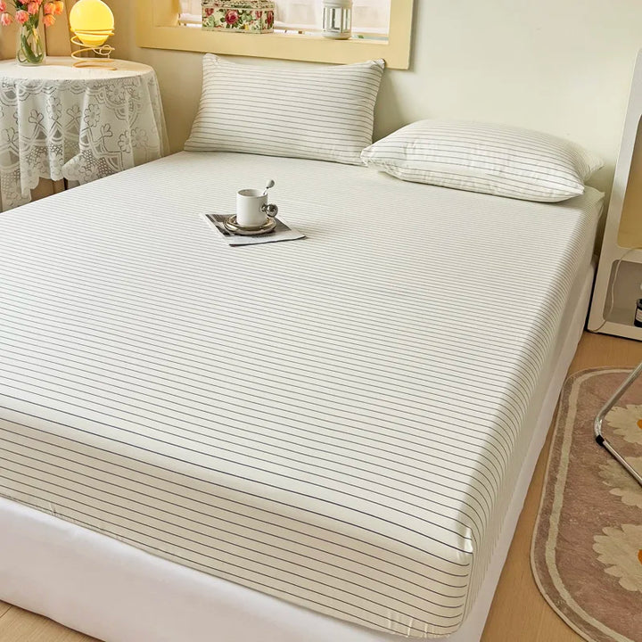 Rynx | Stripe Style Fitted Sheet with Elastic Bands Non-Slip Adjustable Mattress Cover for Double, King, and Queen Bed 90x200 150x200 180x200