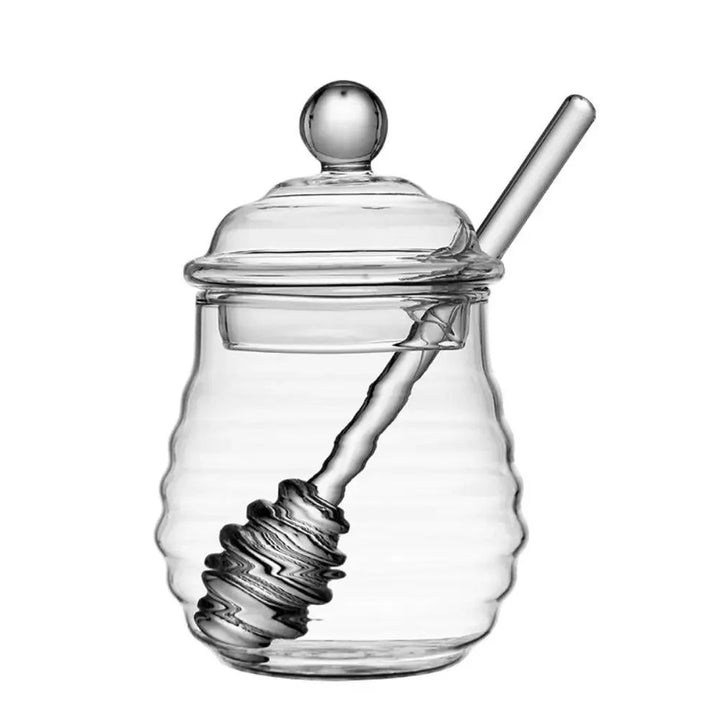 Lisslune | Elegant clear glass honey jar collection with dipper and lid - Perfect for any occasion