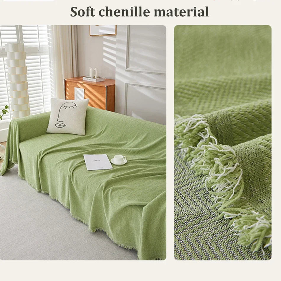 Rynx Fringe Throw Blanket Four Seasons Sofa Cover Dust Anti-Cat Scratch Protection Cover Sofa Blanket Rug Travel Rug Fringe