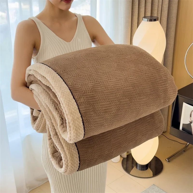 Rynx IEncrypted Carved Velvet Autumn Winter Warm Sofa Blanket Soft Comfortable Warm Bedspreads Throws Fluffy Breathable Bed Sheets
